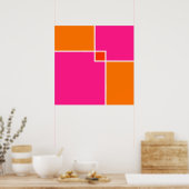 Koraalroze Oranje vierkantjes Poster (Keuken)
