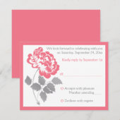 Koraalroze Pioen met grijze antwoordkaart Kaart (Voorkant / Achterkant)