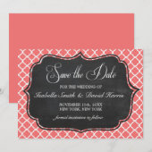 Koraalroze Quatrefoil en Chalkboard Save the Date (Voorkant / Achterkant)