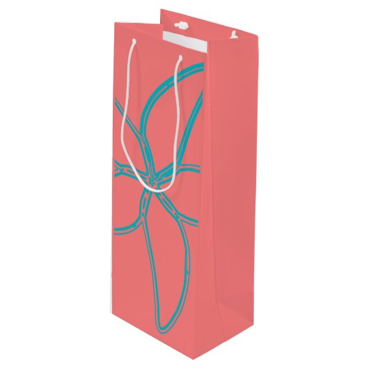 Koraalroze reuzenwijn wijn cadeautas (Voorkant Gekanteld)