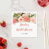 Koraalroze rode rozen bloemige bruidsshowers servet (Insitu)