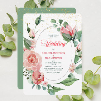 Koraalroze Roos Floral Weddenschap Kaart
