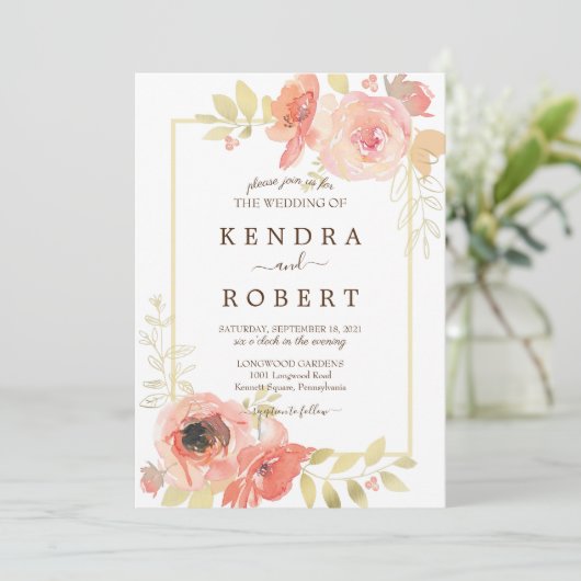 Koraalroze roze en gouden Lijst Kaart (Staand voorkant)