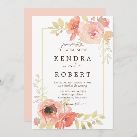 Koraalroze roze en gouden Lijst Kaart (Voorkant / Achterkant)