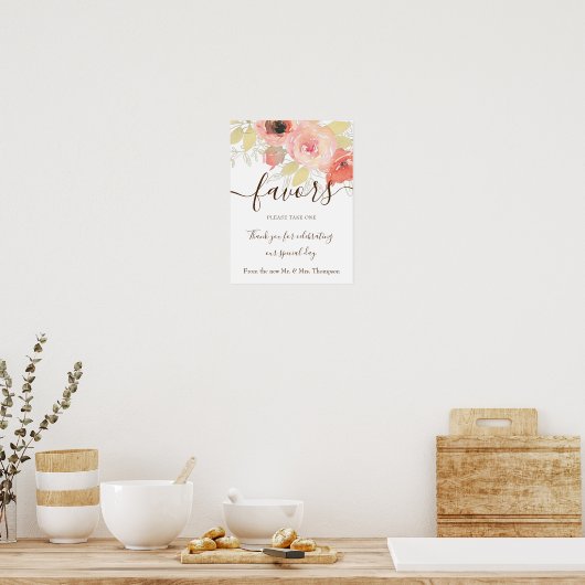 Koraalroze rozen en goudbruiningen als pleister poster (Keuken)