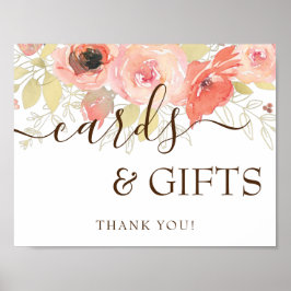 Koraalroze rozen en gouden bruiloft en cadeaubonne poster