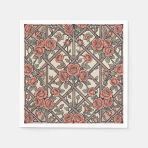 Koraalroze rozen Lattice Tralie Werk Rozen Bloemen Servet