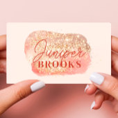 Koraalroze sociale media QR-code goud glitter Visitekaartje