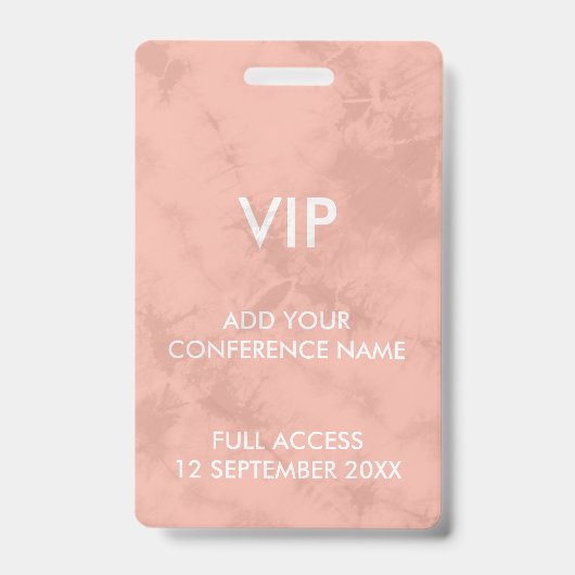 Koraalroze Tie Dye VIP Festival Eventidentiteit Badge (Voorzijde)