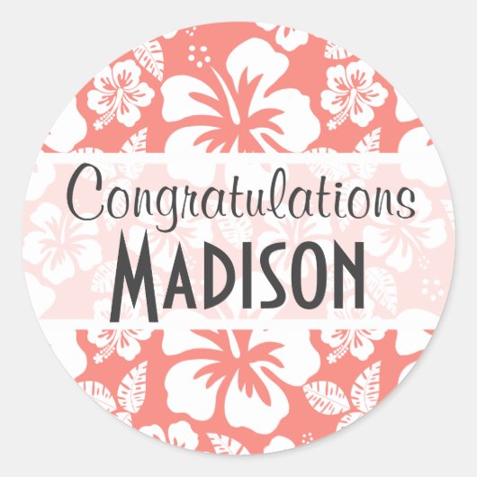 Koraalroze tropische hibiscus ronde sticker (Voorkant)