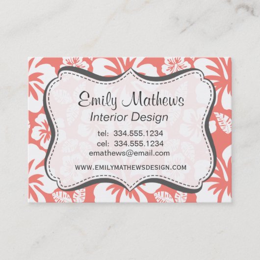 Koraalroze Tropische Hibiscus Visitekaartje (Voorkant)