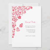 Koraalroze vlinder bedankkaart (Achterkant)