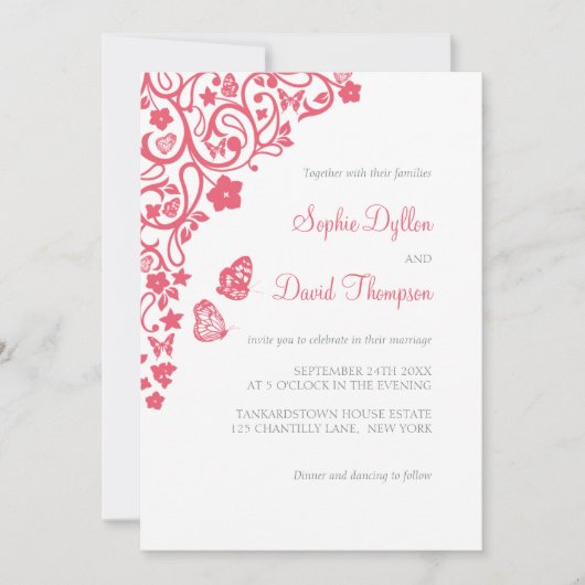 Koraalroze vlinder kaart (Voorkant)