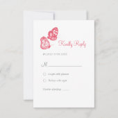 Koraalroze vlindervlinder boho bruiloft RSVP kaartje (Voorkant)