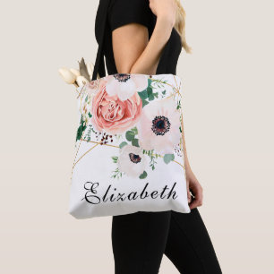 Koraalroze watercolorbloemen tote bag