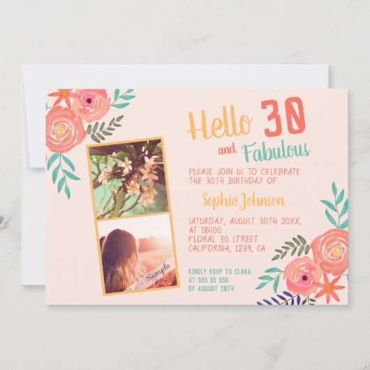 Koraalroze Waterverf Bloem Bouquet 30e verjaardag Kaart (Voorkant)
