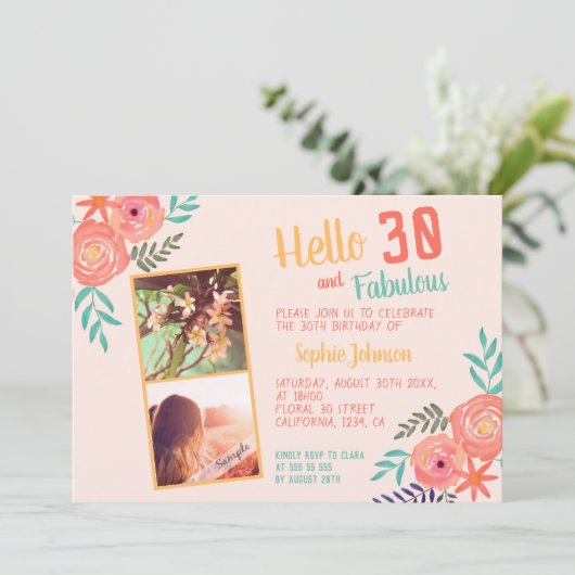 Koraalroze Waterverf Bloem Bouquet 30e verjaardag Kaart (Staand voorkant)