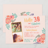 Koraalroze Waterverf Bloem Bouquet 30e verjaardag Kaart (Voorkant / Achterkant)