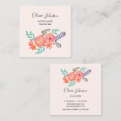 Koraalroze Waterverf Bloem Bouquet Vierkante Visitekaartje (Voorkant / Achterkant)