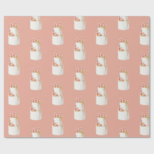 Koraalroze waterverf bloemig cakepatroon cadeaupapier
