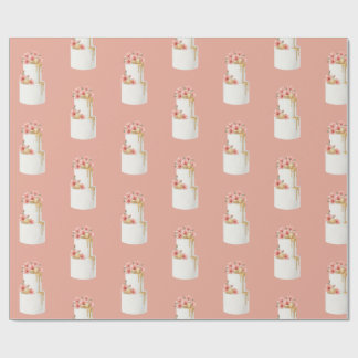 Koraalroze waterverf bloemig cakepatroon cadeaupapier