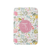 Koraalroze waterverf bloemmotief monogram naam badmat (Voorkant Verticaal)