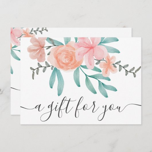 Koraalroze waterverf cadeaubon (Voorkant / Achterkant)