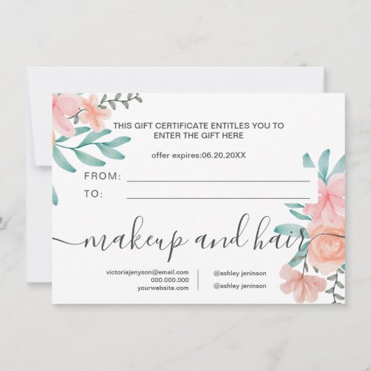 Koraalroze waterverf cadeaubon (Achterkant)