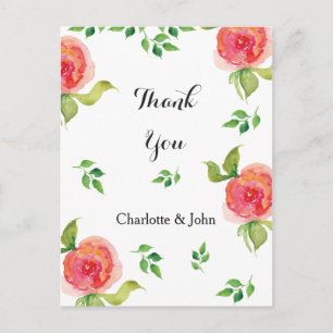 koraalroze waterverf floral Bedankt voor je reacti Briefkaart