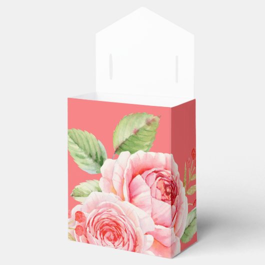 Koraalroze Waterverf Floral Wedding Favor Boxes Bedankdoosjes (Geopend)