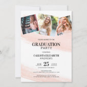 Koraalroze Waterverf Penseelfoto Afstuderen Kaart (Achterkant)