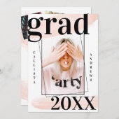 Koraalroze Waterverf Penseelfoto Afstuderen Kaart (Voorkant / Achterkant)