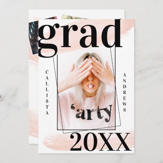 Koraalroze Waterverf Penseelfoto Afstuderen Kaart (Voorkant / Achterkant)