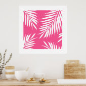 Koraalroze, witte acrylpalmbladeren poster (Keuken)