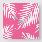 Koraalroze, witte acrylpalmbladeren vierkante klok (Voorkant)
