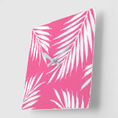 Koraalroze, witte acrylpalmbladeren vierkante klok (Hoek)