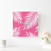 Koraalroze, witte acrylpalmbladeren vierkante klok (Huis)