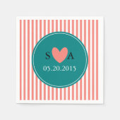 Koraalroze, witte en Blauwgroen bruiloft Servet (Voorkant)