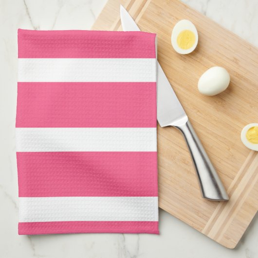 Koraalroze witte strepen theedoek (Quarter Fold)
