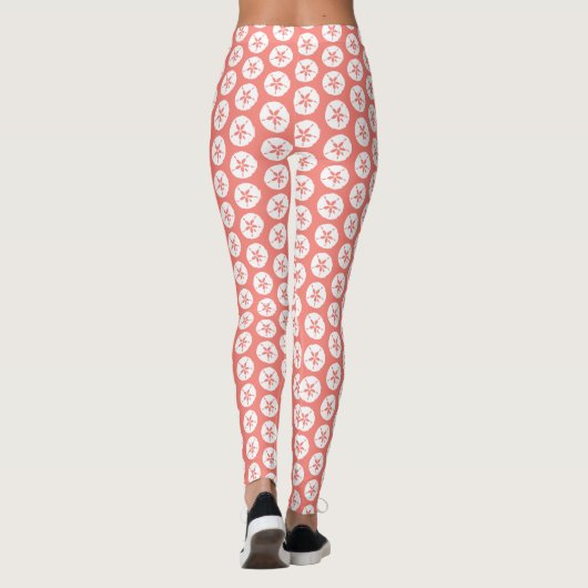 Koraalroze, witte zandband, zeepdollar, zomerstran leggings (Achterkant)