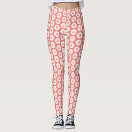 Koraalroze, witte zandband, zeepdollar, zomerstran leggings