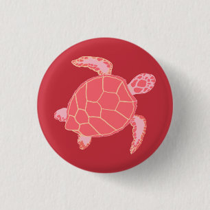 Koraalroze Zee Turtle Ronde Button 3,2 Cm