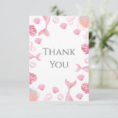 Koraalroze Zeemeermin Thema Verjaardagsfeestje Bedankkaart (Staand voorkant)