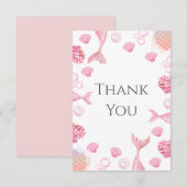 Koraalroze Zeemeermin Thema Verjaardagsfeestje Bedankkaart (Voorkant / Achterkant)