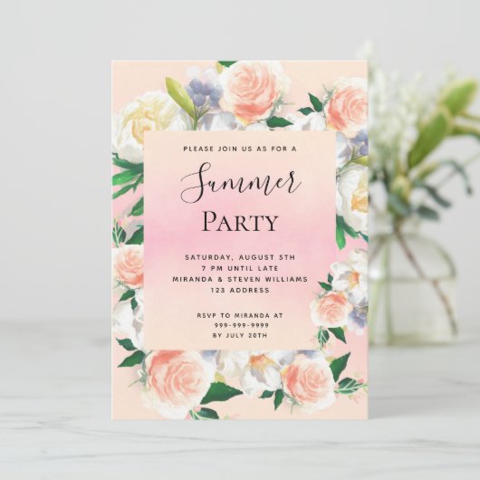 Koraalroze zomerpartij kaart (Staand voorkant)