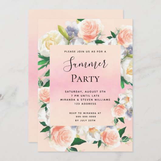 Koraalroze zomerpartij kaart (Voorkant / Achterkant)