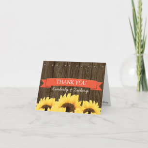 KORAALROZE ZONNEBLOEM HUWELIJK BEDANKKAART