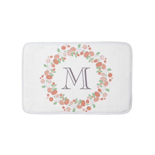 koraalrozen krans monogram badmat (Voorkant)