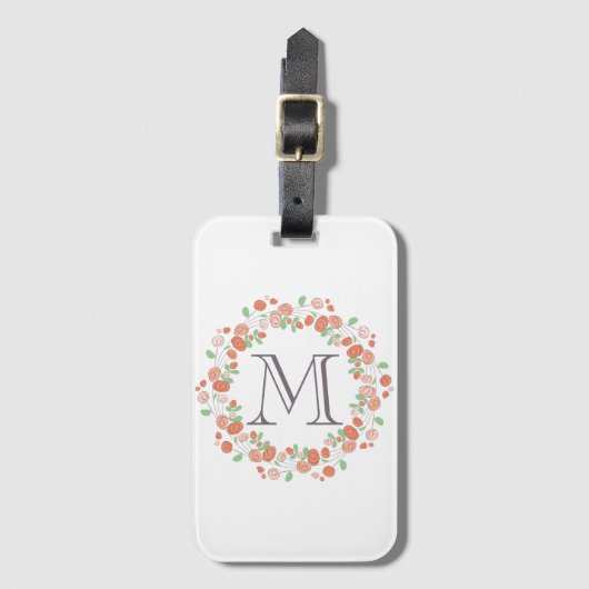 koraalrozen krans monogram bagagelabel (Voorkant (verticaal))