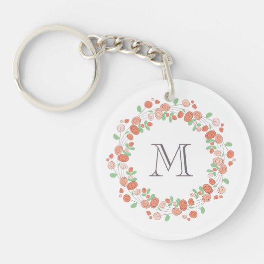 koraalrozen krans monogram sleutelhanger (Voorkant)